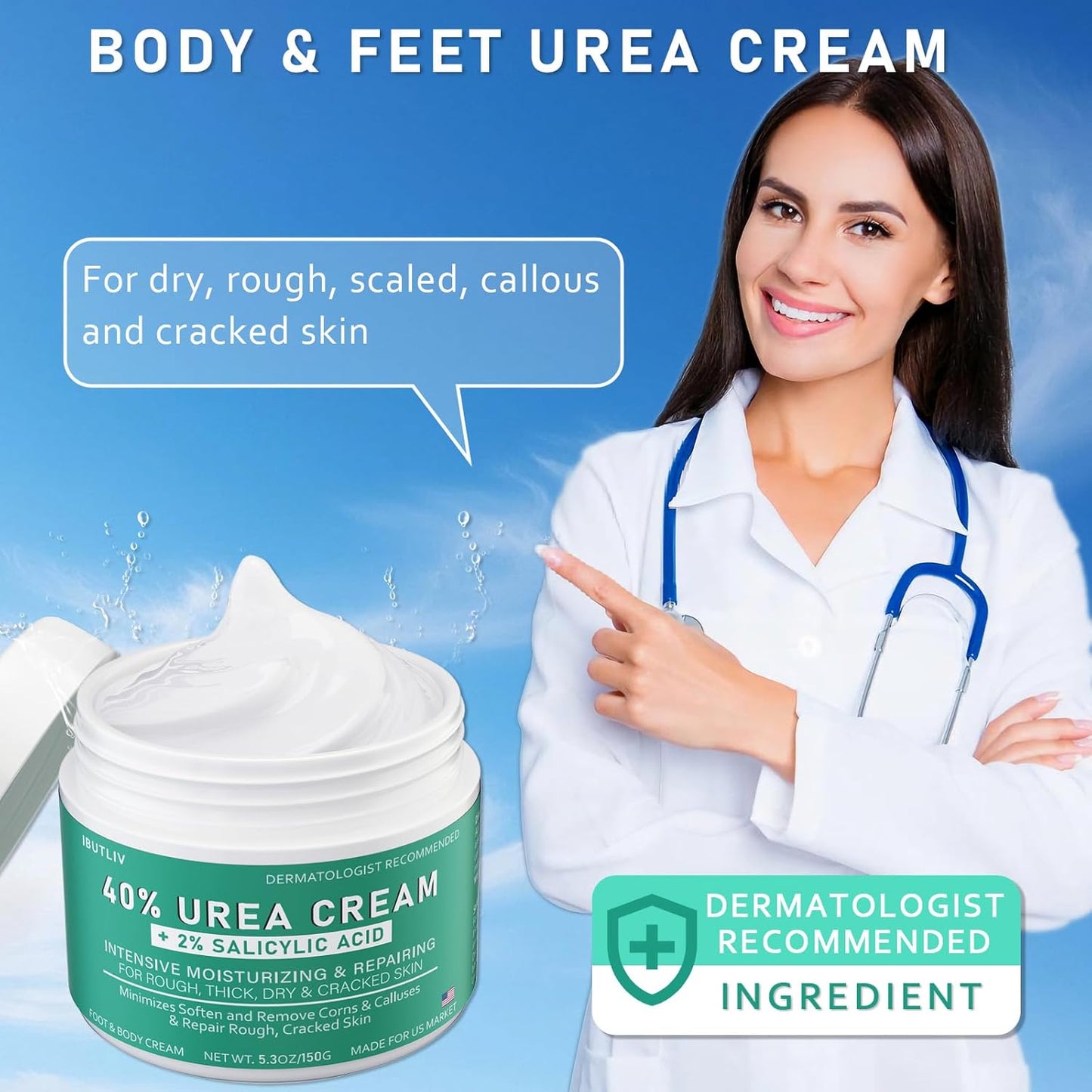 Urea Cream 40 Percent For Feet Maximum Strength - plus Salicylic Acid 2% Foot Cream For Dry Cracked Heels Feet Knees - Dead Skin Cuticle Callus Remover Toenail Softener - Pack of 2-BrightBean Baby
