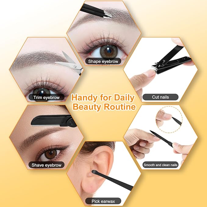 Yougai 9 Pcs Tweezers and Nail Clippers Kit for Facial Hair Women with Travel Case, Professional Stainless Steel Eyebrow Tweezers Kit Great Precision Tweezers for Daily Beauty Tool-BrightBean Baby