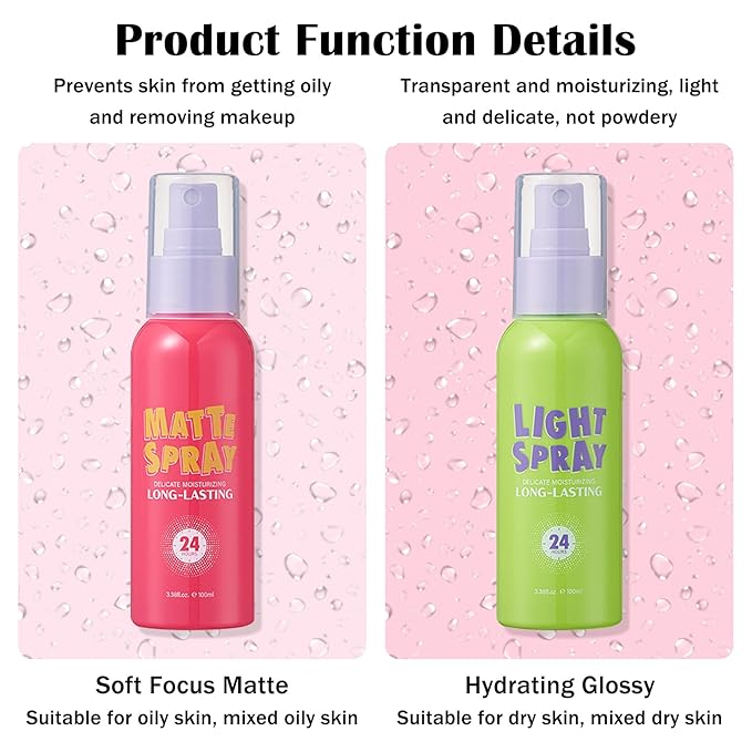 2PCS Makeup Setting Spray for Face,Waterproof Setting Spray for Makeup,Long Lasting Oil Control Finishing Holding Face Mist,Refreshing Hydrating Glossy and Matte Fixing Facial Mist Make Up Set A2-BrightBean Baby