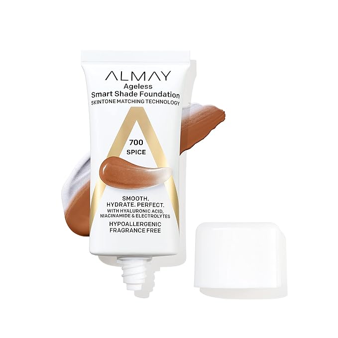 Almay Anti-Aging Foundation, Smart Shade Face Makeup with Hyaluronic Acid, Niacinamide, Vitamin C & E, Hypoallergenic-Fragrance Free, 700 Spice, 1 Fl Oz (Pack of 1)-BrightBean Baby