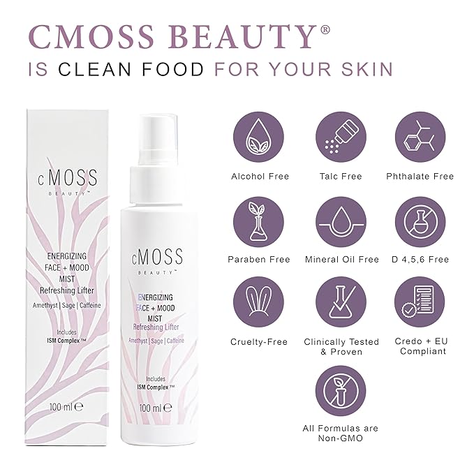 Sea Moss Infused Face and Mood Lifting Mist with Real Amethyst, Caffeine, Sage, and Hyaluronic Acid to Tighten, Brighten Skin and Calm Emotions-BrightBean Baby