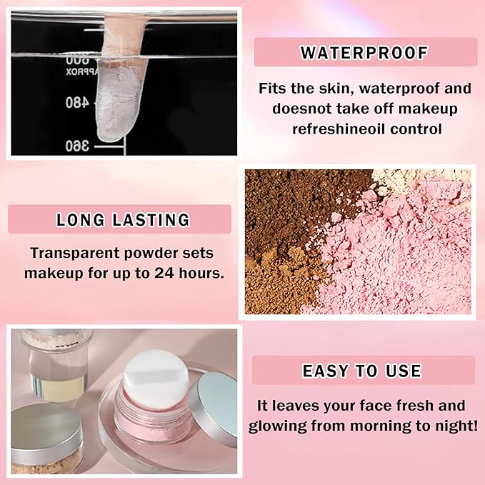 Pink Setting Powder Loose Powder Shimmer Finishing Powder Ultimate Blurring Setting Powder Long Lasting Oil Control Loose Face Powder for All Skin Tones-02 Pink-BrightBean Baby
