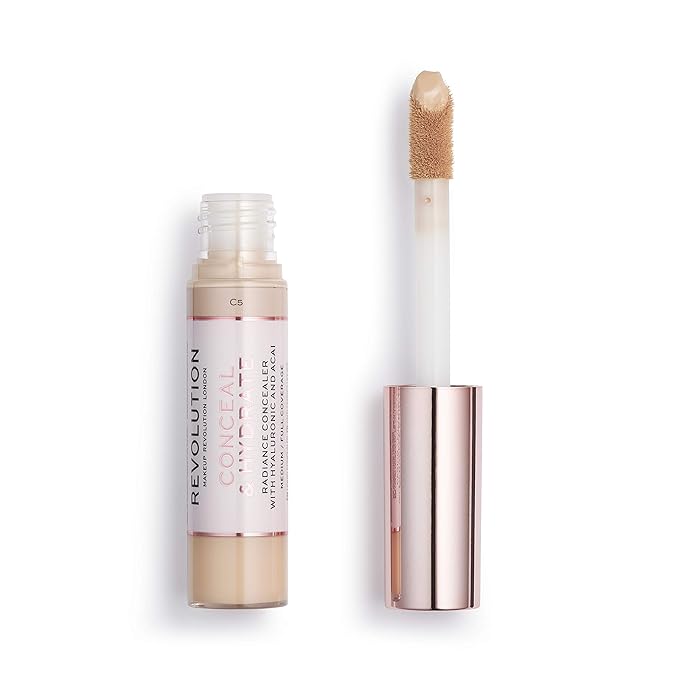 Makeup Revolution Conceal and Hydrate Concealer, Full Coverage & Matte Finish, C5 for Light Skin Tones, Vegan & Cruelty-Free, 0.7 Fl Oz-BrightBean Baby
