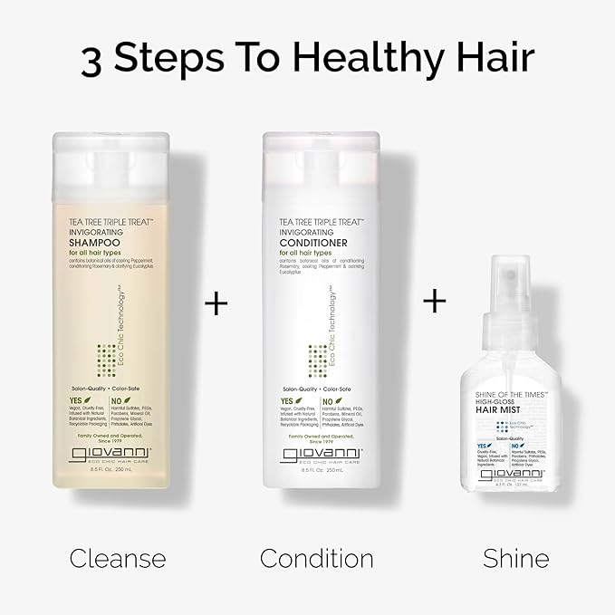 GIOVANNI Tea Tree Triple Treat Invigorating Shampoo & Conditioner Set - Cooling Peppermint, Eucalyptus, Rosemary, Helps Dry, Flaky Scalp, Salon Quality, Vegan, Cruelty Free - 8.5 oz Each-BrightBean Baby