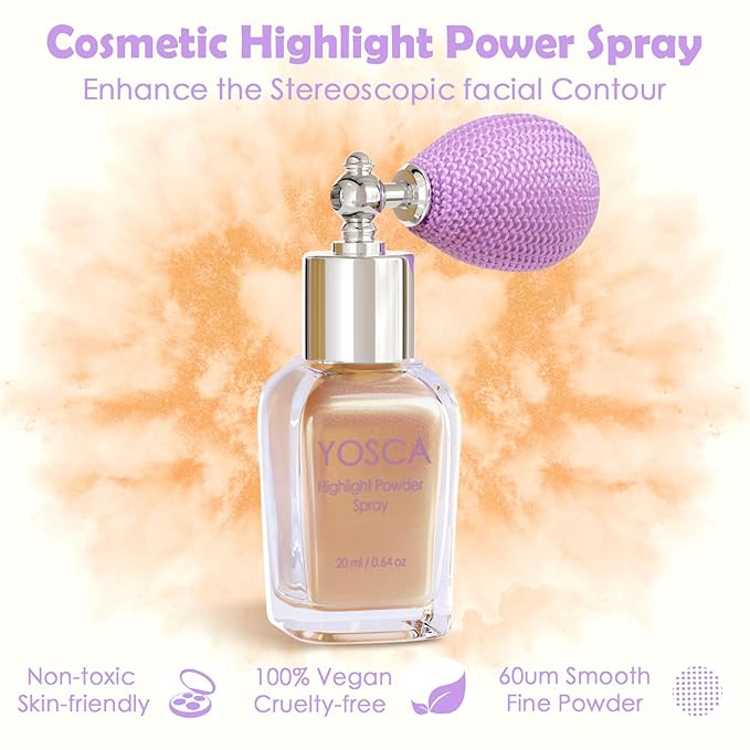 Highlighter Powder Spray, 20ML Cosmetic Grade High Gloss Body Shimmer Powder Fairy Dust Highlighter Sparkle Face Makeup Setting Magic Diamond Glitter Spray Shimmer Face Body Skin Hair Clothes-BrightBean Baby