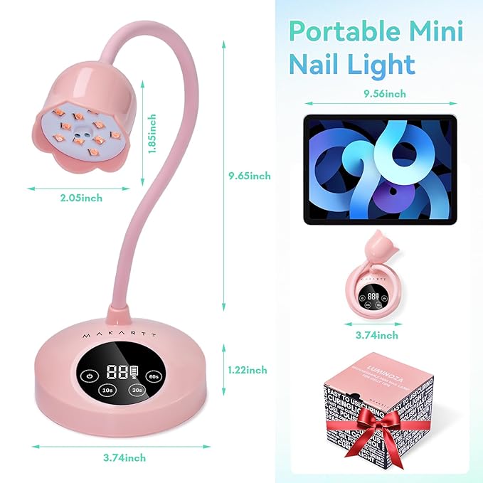 Makartt UV Nail Lamp: Flash Cure lamp UV Light for Gel Nails Polish Luminoza 30W Rechargeable LED Nail Dryer with 4 Timers & Auto Sensor Fast Curing Goosenecks Lamp for Home DIY Manicure (Pink)-BrightBean Baby