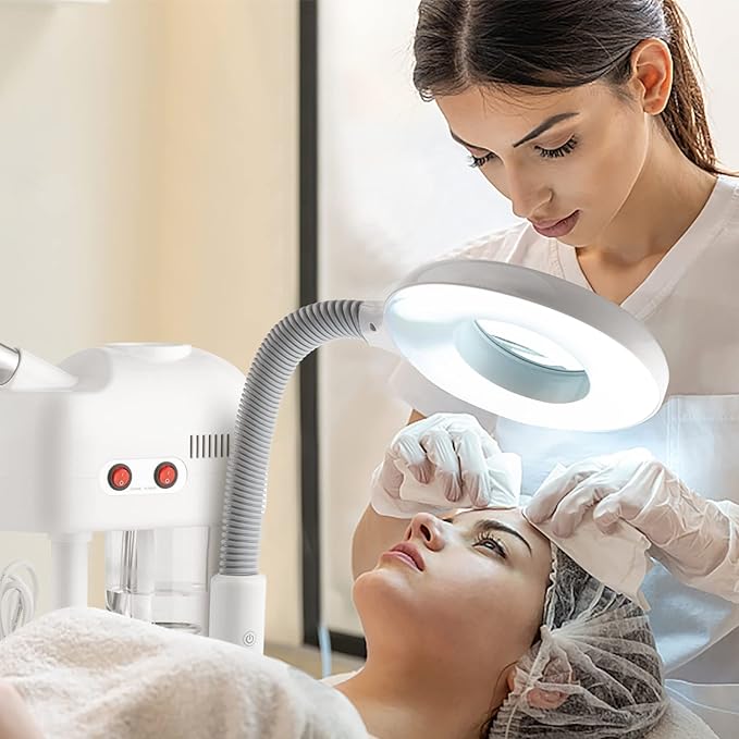 Winado 2 in 1 Facial Steamer with 5X Magnification Light, Deep Cleaning for Personal Skin Care, Beautician Steamer Professional Humidifier Facial Spa Mist Steam for Home & Beauty Salon, White-BrightBean Baby