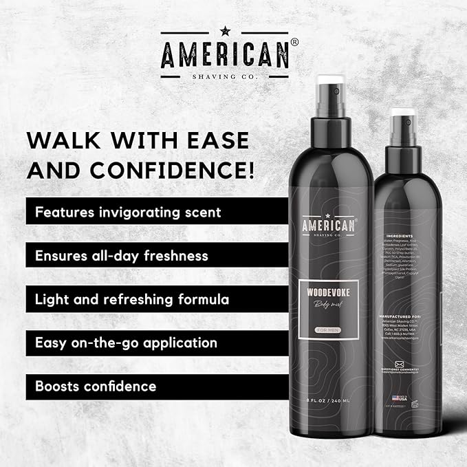 Woodevoke Body Mist For Men 8 oz, Made in USA, Quick Absorption, Quality Potent Ingredients, Long-Lasting, Non-GMO, GMP Certified, Cruelty-Free Products-BrightBean Baby