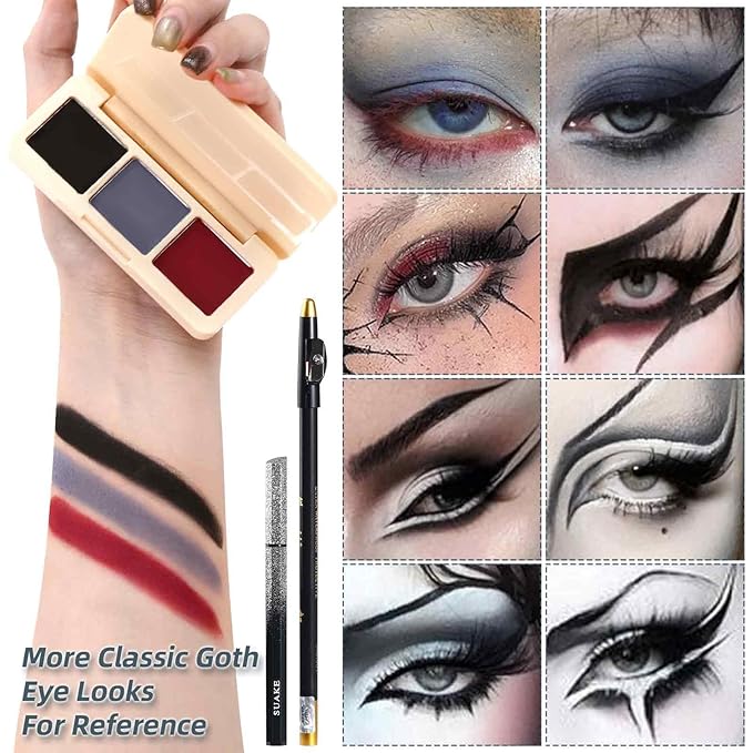 Halloween Goth Makeup, Complete Goth Make Up Set with White Foundation, Black Lipstick, Dark Smokey Eyeshadow Kit for SFX Gothic Makeup, Cosplay, Costume Party, Theater and Film-BrightBean Baby