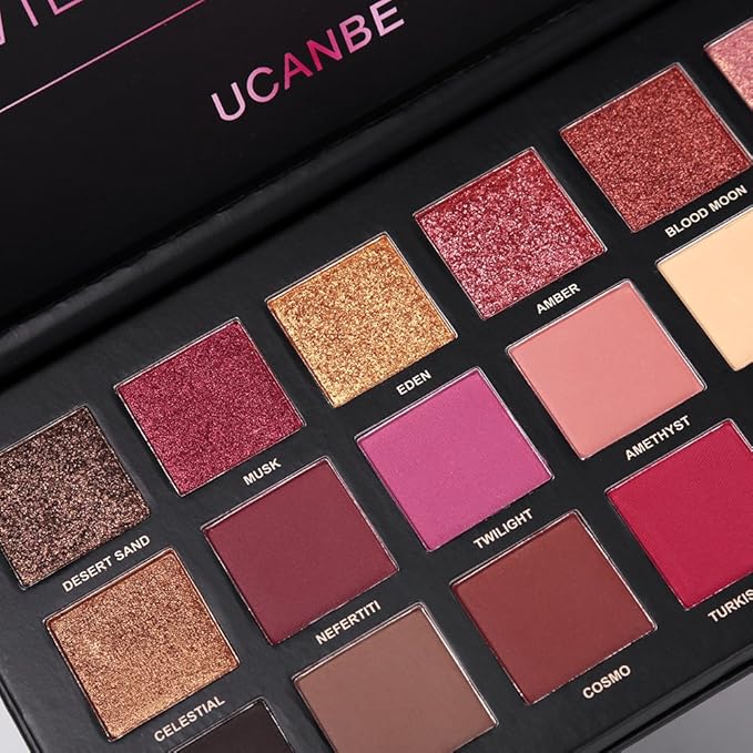 UCANBE Professional 18 Colors Eyeshadow Makeup Palette, High Pigmented 10 Matte + 7 Shimmer + 1 Metallic Glitter, Velvety Creamy Blendable Long Lasting Eye Shadow Pallets Makeup Set Kit-BrightBean Baby