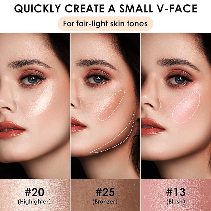 FOCALLURE 3 Pcs Cream Contour Sticks,Shades with Highlighter & Bronzer & Blush,Non-greasy Long-wear Face Contouring Pen,Easy to Sculpt the Face and Create a Lightweight Finishing Makeup,FAIR-LIGHT-BrightBean Baby