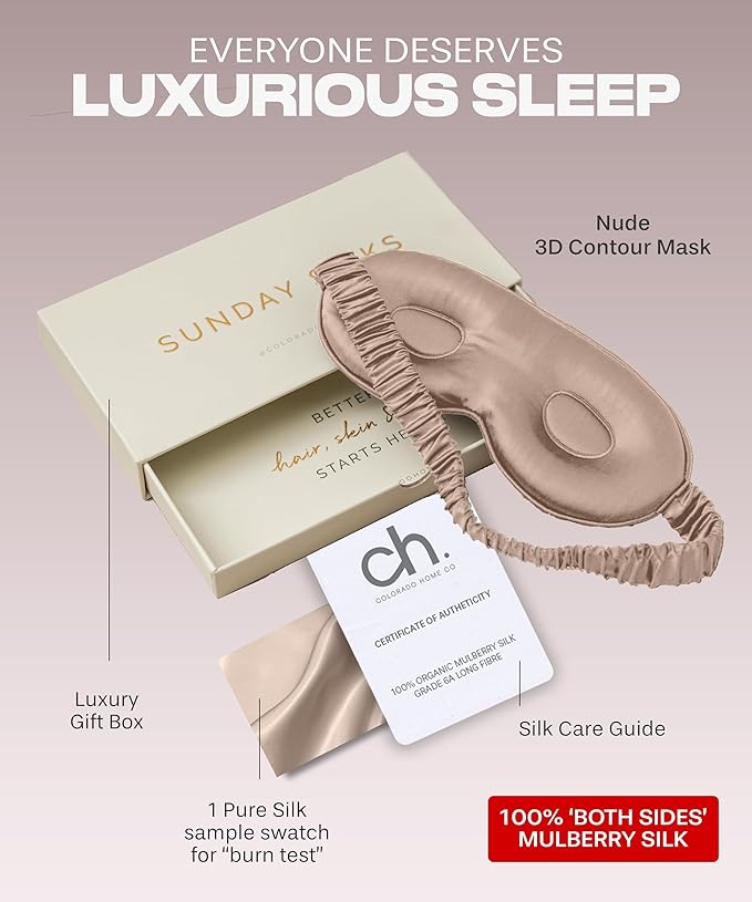 SUNDAYSILKS™ 3D Contoured Silk Sleep Mask | Padded Silk Eye Mask with Eye Cups for Lash Extensions | Blackout, Organic for Women & Men, Perfect for Travel, Slip-Free Deep Sleeping, Antifaz para Dormir-BrightBean Baby