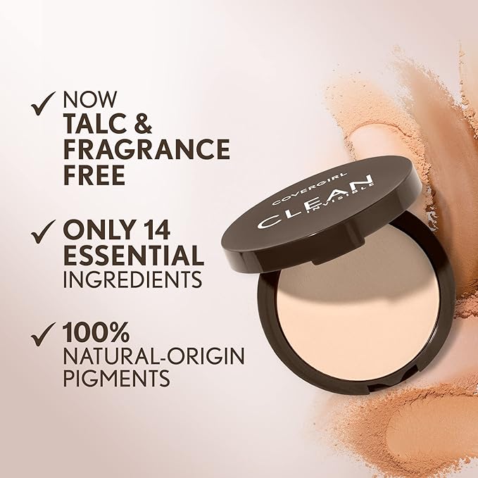 Covergirl Clean Invisible Pressed Powder, Lightweight, Breathable, Vegan Formula, Golden Caramel 180, 0.38oz-BrightBean Baby