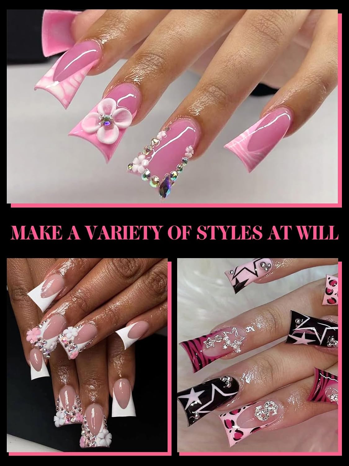 EBANKU Duck Nail Dual Forms for Poly Nail Extension, 120PCS Medium Length Duck Nail Tips Reusable Full Cover French Tip Molds for Builder Gel Nail Art Design Salon&DIY, 12 Sizes-BrightBean Baby