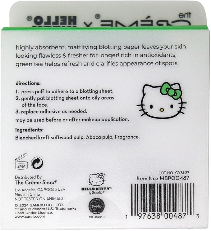 The Crème Shop x Hello Kitty Matcha Blotting Papers + Reusable Compact Mirror - Hello Kitty Collaboration for Oil Control and On-the-Go Touch-ups (Matcha Color Ribbon)-BrightBean Baby