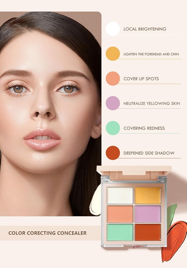 MAEPEOR Face Conceal Contour Palette 6 Colors Full Coverage and Lightweight Concealer Contour Palette Waterproof Long Lasting Contour Palette (Color 01)-BrightBean Baby