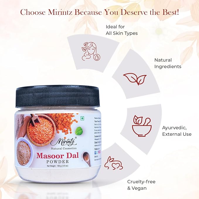 100% Natural Masoor Dal Powder | (3.5 Oz) Organic Lentils Powder for Face & Skin | Red Lentils Powder for Natural Face Pack | Dried Masoor Dal Cleansing Powder & Skin Brightener for Face-BrightBean Baby