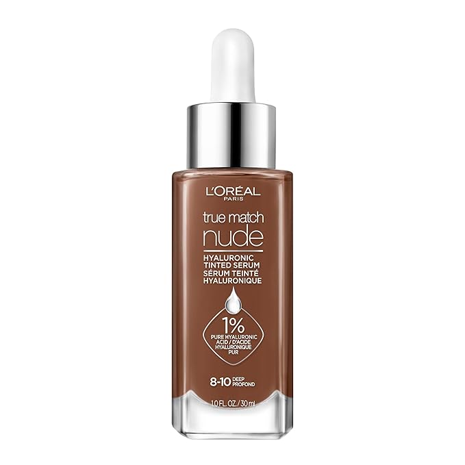 L'Oreal Paris True Match Nude Hyaluronic Tinted Serum Foundation with 1% Hyaluronic acid, Deep 8-10, 1 fl. oz.-BrightBean Baby