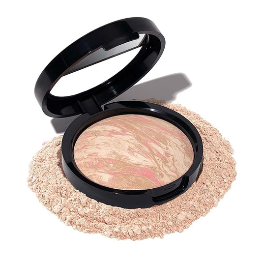 LAURA GELLER NEW YORK Award-Winning Baked Balance-n-Brighten Color Correcting Powder Foundation - Porcelain - Buildable Light to Medium Coverage - Demi-Matte Natural Finish-BrightBean Baby
