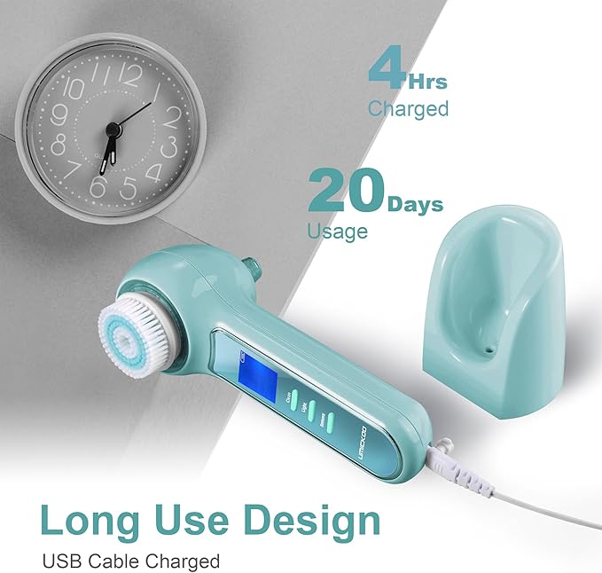 Face Scrubber Exfoliator,Facial Cleansing Brush Waterproof with LCD Screen,Blackhead Remover Vacuum with 5 Brush Heads,Face Spin Brush for Exfoliating, Massaging and Deep Pore Cleansing-BrightBean Baby