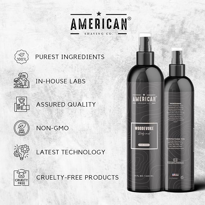 Woodevoke Body Mist For Men 8 oz, Made in USA, Quick Absorption, Quality Potent Ingredients, Long-Lasting, Non-GMO, GMP Certified, Cruelty-Free Products-BrightBean Baby