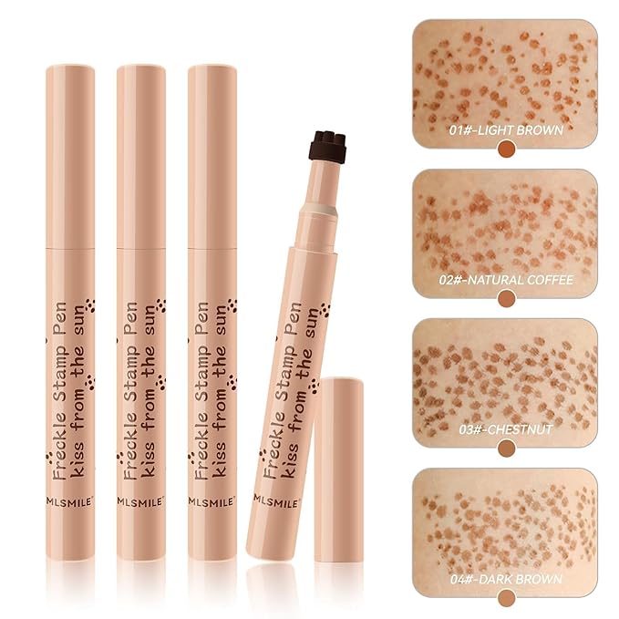 AKARY Stamp Freckle Pen Natural Lifelike Fake Freckles Makeup, Waterproof Long Lasting Quick Dry 5 Comb Corners Natural Like Face Freckle Makeup Pen for Effortless Sunkissed Makeup, 04-Dark Brown-BrightBean Baby