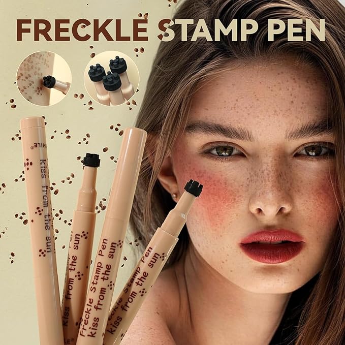 AKARY Stamp Freckle Pen Natural Lifelike Fake Freckles Makeup, Waterproof Long Lasting Quick Dry 5 Comb Corners Natural Like Face Freckle Makeup Pen for Effortless Sunkissed Makeup, 04-Dark Brown-BrightBean Baby