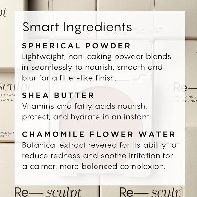 HALEYS Re-sculpt Smoothing Contour Powder (Medium) Lightweight, Non-Caking, Nourishing & Skin-Softening, Infused with Shea Butter & Chamomile Flower Water to Soothe Skin-BrightBean Baby