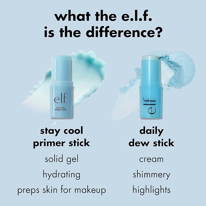 e.l.f. Stay Cool Primer Stick, Hydrating Gel Primer Preps Skin For Makeup, Imparts A Cooling Feel, Infused With Aloe Water, Vegan & Cruelty-Free-BrightBean Baby