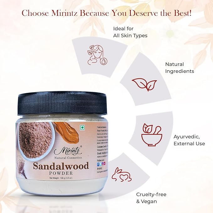 100% Natural Sandalwood Powder | (3.5 Oz) Chandan Powder for Women & Men | Herbal Sandalwood Powder for Face & Skin | Ayurvedic Face Pack for Glowing Skin, Tan Removal Mask & Natural Face Pack-BrightBean Baby