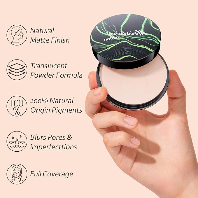 Face Setting Powder Makeup - Waterproof Long-Lasting Pressed Powder, Oil Control Finishing Powder Makeup, Smooth & Flawless, Poreless Matte Weightless for All Skin Types, Cruelty-free (Natural)-BrightBean Baby