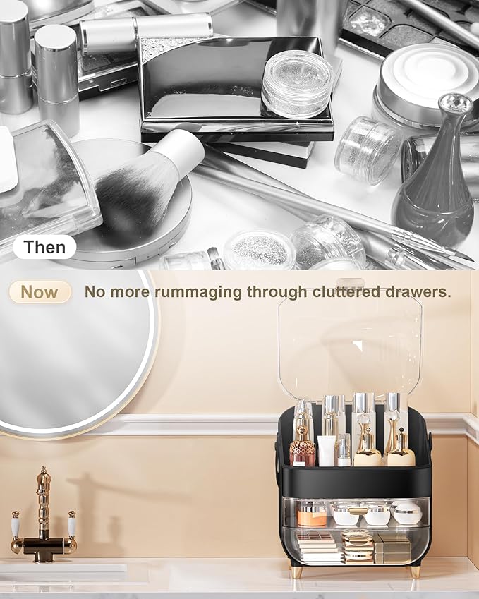 Makeup Organizer, Skincare Holder Bathroom Counter Organizer, Storage Box Cosmetic Display Cases, Teen Girl Gifts Trendy Stuff Make up Organizers for Vanity, Dresser, Countertop (black)-BrightBean Baby