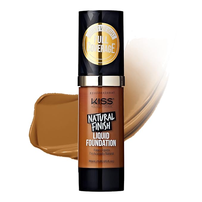 Kiss New York Professional Liquid Foundation - Lightweight and Hydrating Formula, Natural Finish, Control Shine, Cover Pores, Medium to Full Coverage, Green Tea Extract (Cappuccino)-BrightBean Baby
