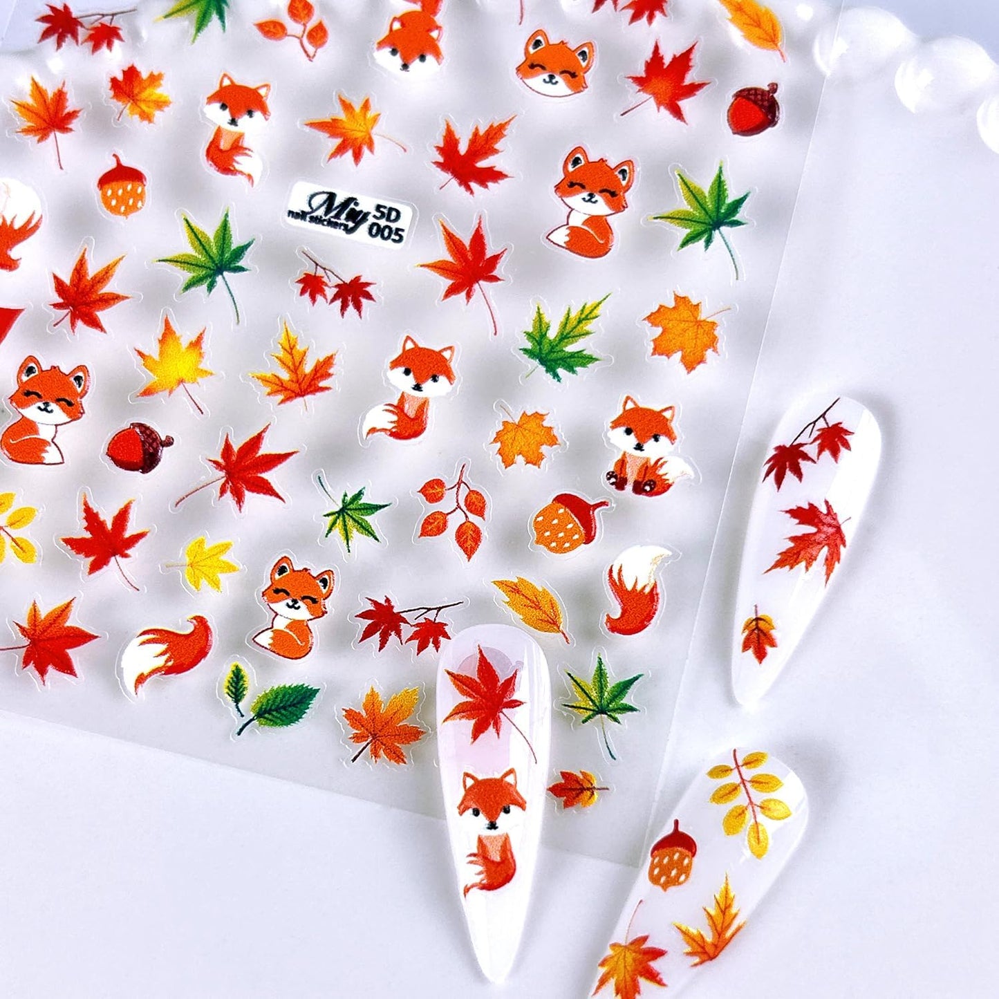 Fall Nail Art Stickers - 5D Miniature Sculpture Fall Pumpkin Nail Decals - 2PCS Manicure Maple Leaves Squirrel Mushroom Nail Art Supplies Autumn Acrylic Nail Art Decoration for Women-BrightBean Baby