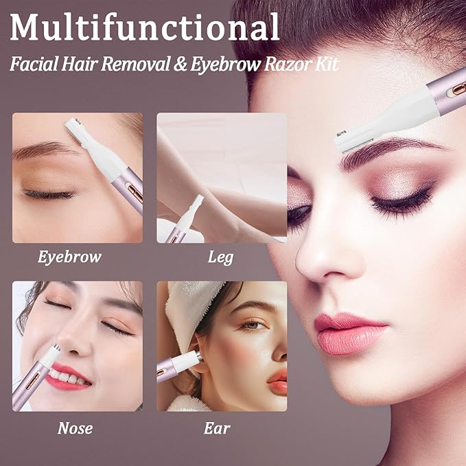 Nose & Eyebrow Trimmer for Women and Men,2025 Rechargeable Ear Razor & Face Shaver,Lady's Painless Portable Facial Hair Removal with Comb, Dermaplane Tool for face,Lips,Body,Leg (Blue)