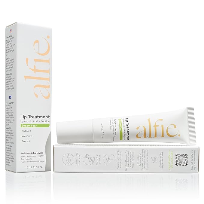 Alfie Hyaluronic Acid Lip Booster -Pear Flavor -15ml/0.5 Fl. Oz -Peptide Lip Treatment -Lip Plumper and Filler -Lip Serum and Moisturizer -Hydrating Treatment for Lip Volume -Vegan Friendly, Non-Toxic-BrightBean Baby