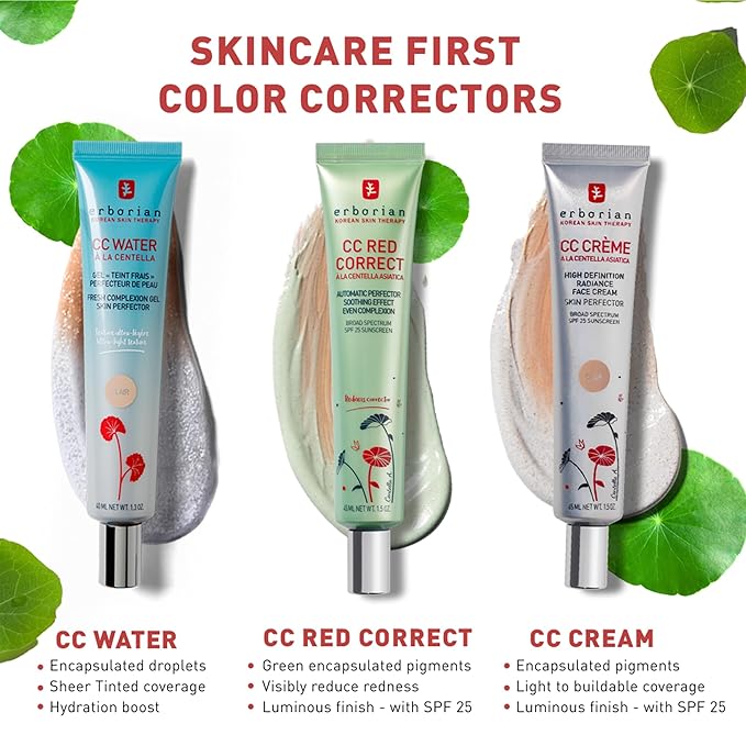 Erborian CC Water with Hyaluronic Acid, Clair - Ultra-Light Aqua Gel Color Corrector with Centella Asiatica & Hyaluronic Acid - Plump, Softer & Hydrated Skin - Korean Skincare Skin Perfector- 0.5 Oz-BrightBean Baby