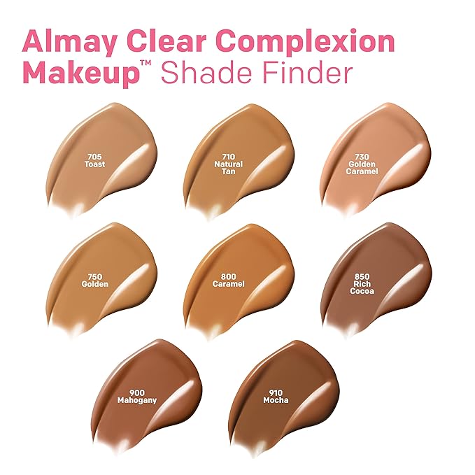 Almay Clear Complexion Acne Foundation Makeup with Salicylic Acid - Lightweight, Medium Coverage, Hypoallergenic, Fragrance-Free, for Sensitive Skin, 800 Caramel, 1 fl oz.-BrightBean Baby