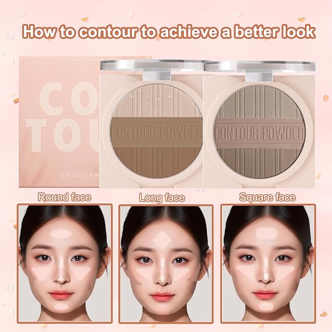 Contour Powder Makeup Palette Matte Face Sculpting Shading Silky Smooth Tone Tuning Flawless Pressed Powder Bronzer, 02 Grey Brown-BrightBean Baby