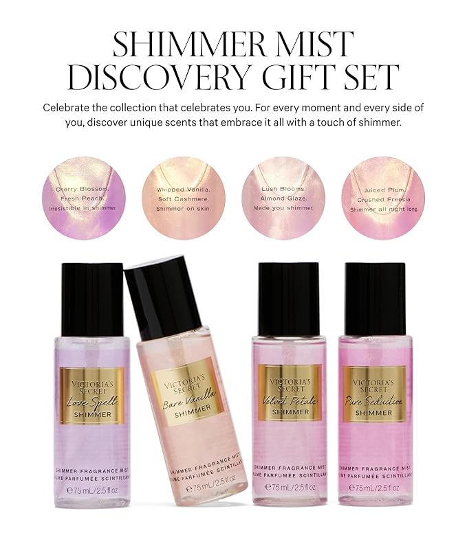 Victoria's Secret Fragrance Mist Collection 4 Piece Shimmer Mini Gift Set, Assorted Scents-BrightBean Baby