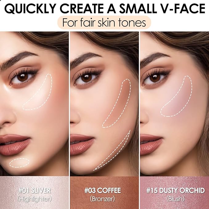 FOCALLURE 3 Pcs Cream Contour Sticks,Shades with Highlighter & Bronzer & Blush,Non-greasy Long-wear Face Contouring Pen,Easy to Sculpt the Face and Create a Lightweight Finishing Makeup,UNIVERSAl-BrightBean Baby