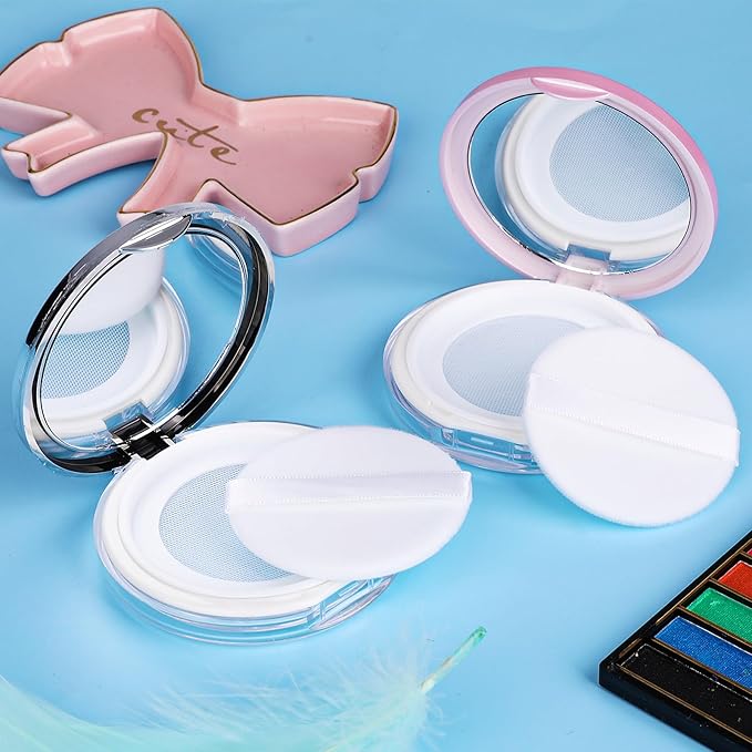 Mabor 2pcs Loose Powder Containers Powder for Women Girls Empty Face Powder Compact Powder Puff Container with Mirror Empty Reusable Powder Case-BrightBean Baby