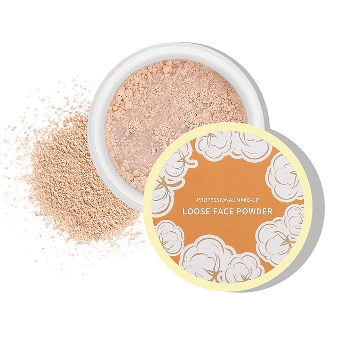 Boobeen Loose Face Powder Translucent Setting Powder Oil Control Loose Powder, Soft Focus Effect Makeup Loose Setting Powder, Lightweight Shine Control Matte Finishing, with Puff-BrightBean Baby