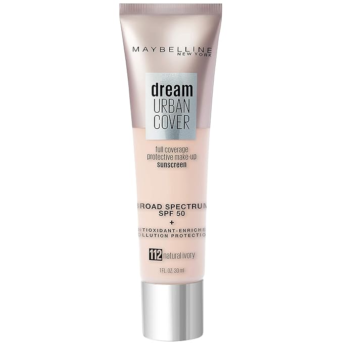 Maybelline Dream Urban Cover Flawless Coverage Foundation Makeup, SPF 50, Natural Ivory-BrightBean Baby