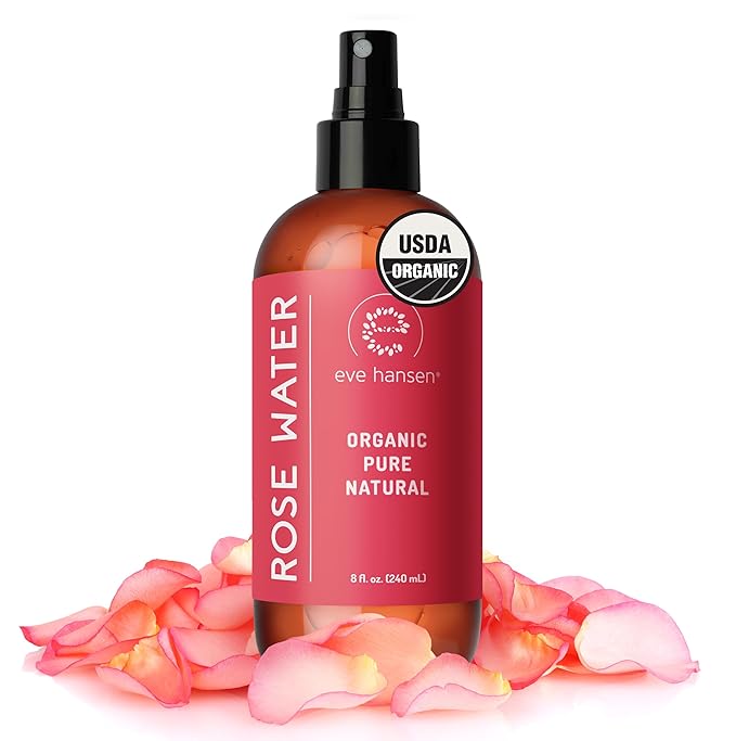 Eve Hansen Organic Rose Water Spray for Face | Huge 8 oz Moroccan Rosewater Face Toner and Makeup Setting Spray | Soothing Neck and Face Mist to Reduce Eye Puffiness, Dark Circles and Redness-BrightBean Baby