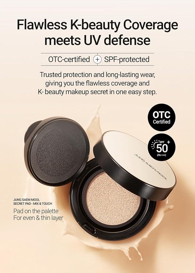 JUNG SAEM MOOL Essential Skin Nuder Cushion 01 Fair 0.98 Fl Oz, Refill Included, SPF 50 Broad Spectrum, Natural Radiant Finish, Lightweight Hydrating Coverage, Korean Cushion Foundation Makeup-BrightBean Baby