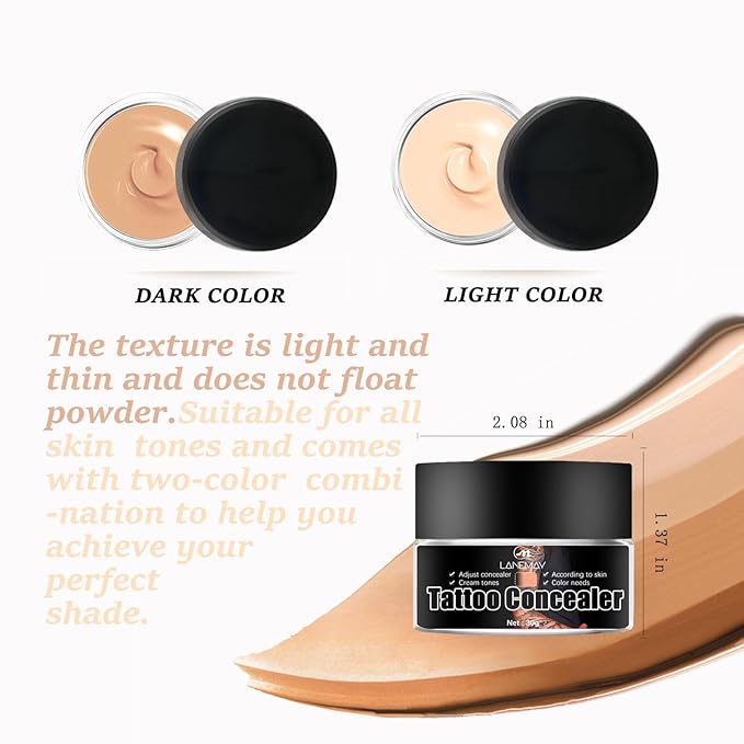 Tattoo Cover Up, Invisible Waterproof Concealer,Long Lasting Professional Skin Makeup Concealer Kit for Body Leg Tattoo, 2 Colors,30gX2-BrightBean Baby