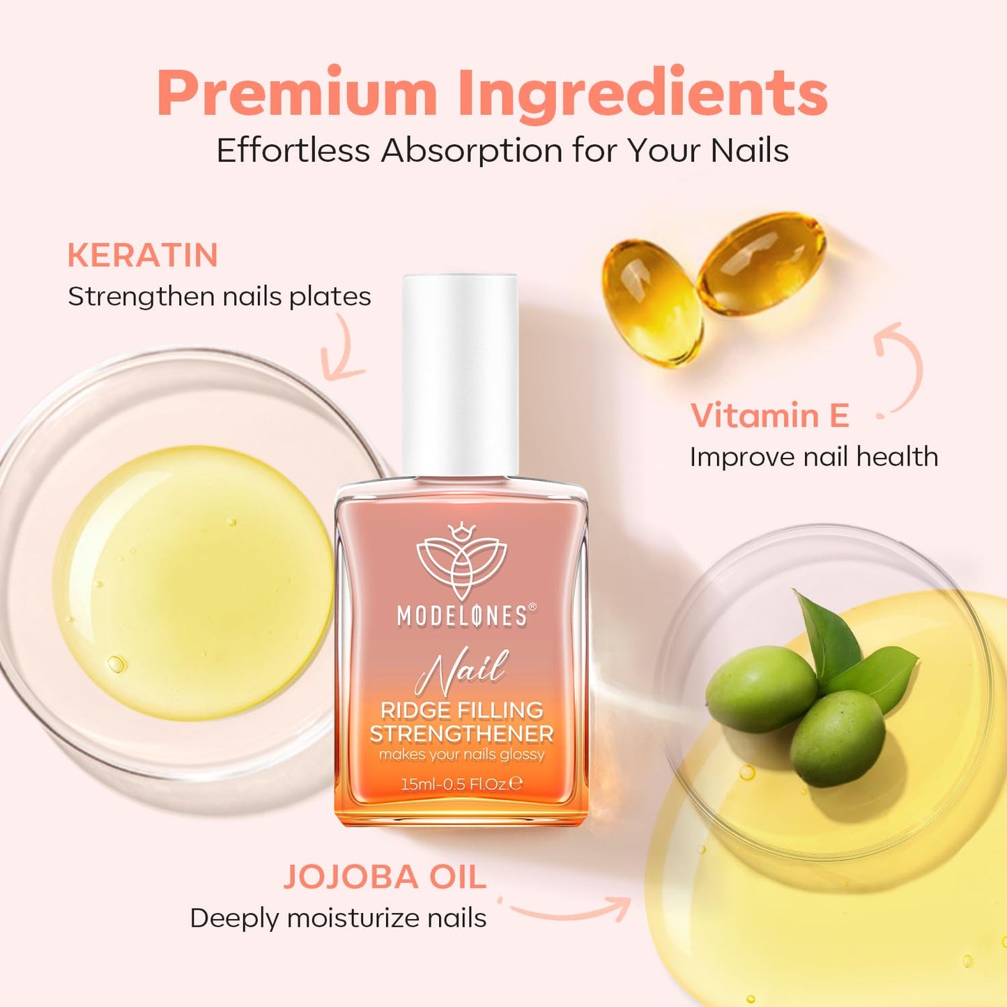 modelones Nail Strengthener and Growth Nail Hardener Extra Strong and Growth Nude Nail Polish Nail Repair for Damaged Nails Strengthening Polish Ridge Filler for Nails 15ml-BrightBean Baby