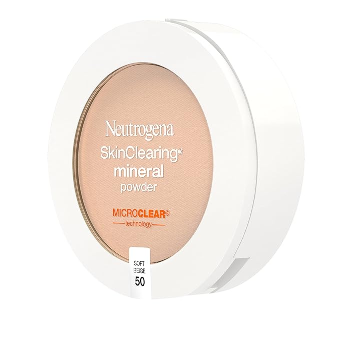 Neutrogena SkinClearing Mineral Acne-Concealing Pressed Powder Compact, Shine-Free & Oil-Absorbing Makeup with Salicylic Acid to Cover, Treat & Prevent Breakouts, Soft Beige 50,.38 oz-BrightBean Baby