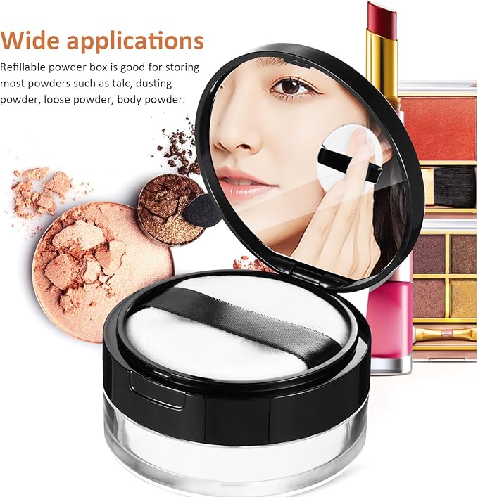 Beaupretty 2 Pieces Loose Powder Container with Puff Loose Powder Compact Case Empty Powder Case Reusable Plastic Empty Powder Case with Mirror (0.1/0.7 oz)-BrightBean Baby